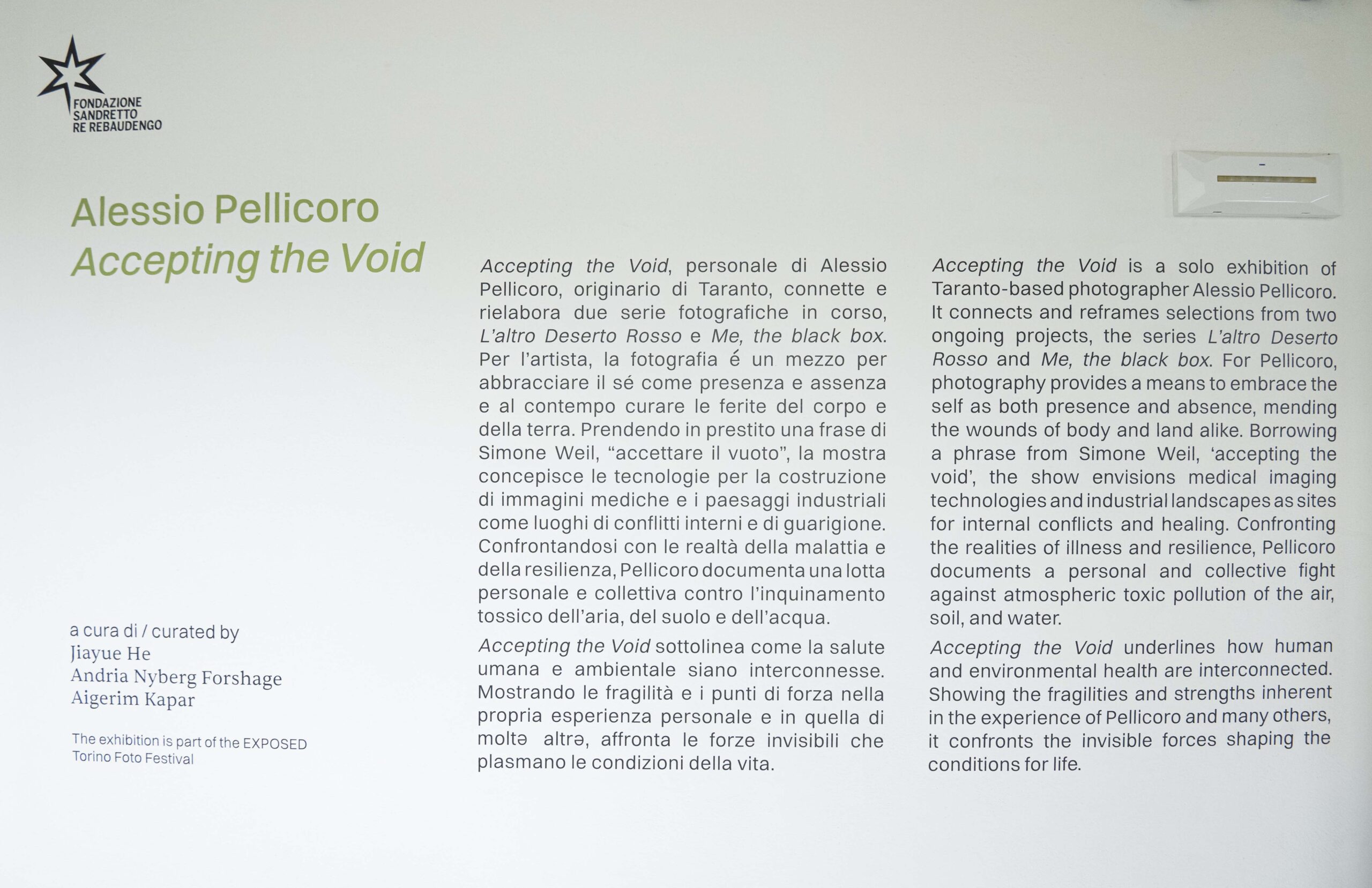 Alessio Pellicoro. Accepting the Void. Palazzo Re Rebaudengo, Guarene